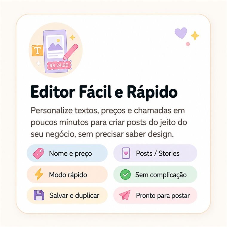 Editor de textos e preços na ferramenta